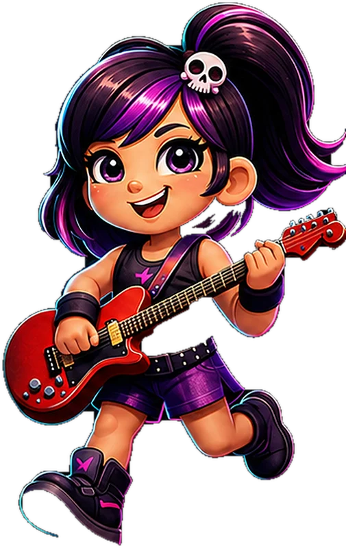 Luna Rock, a personagem principal da Corrida Rock Kids, tocando guitarra