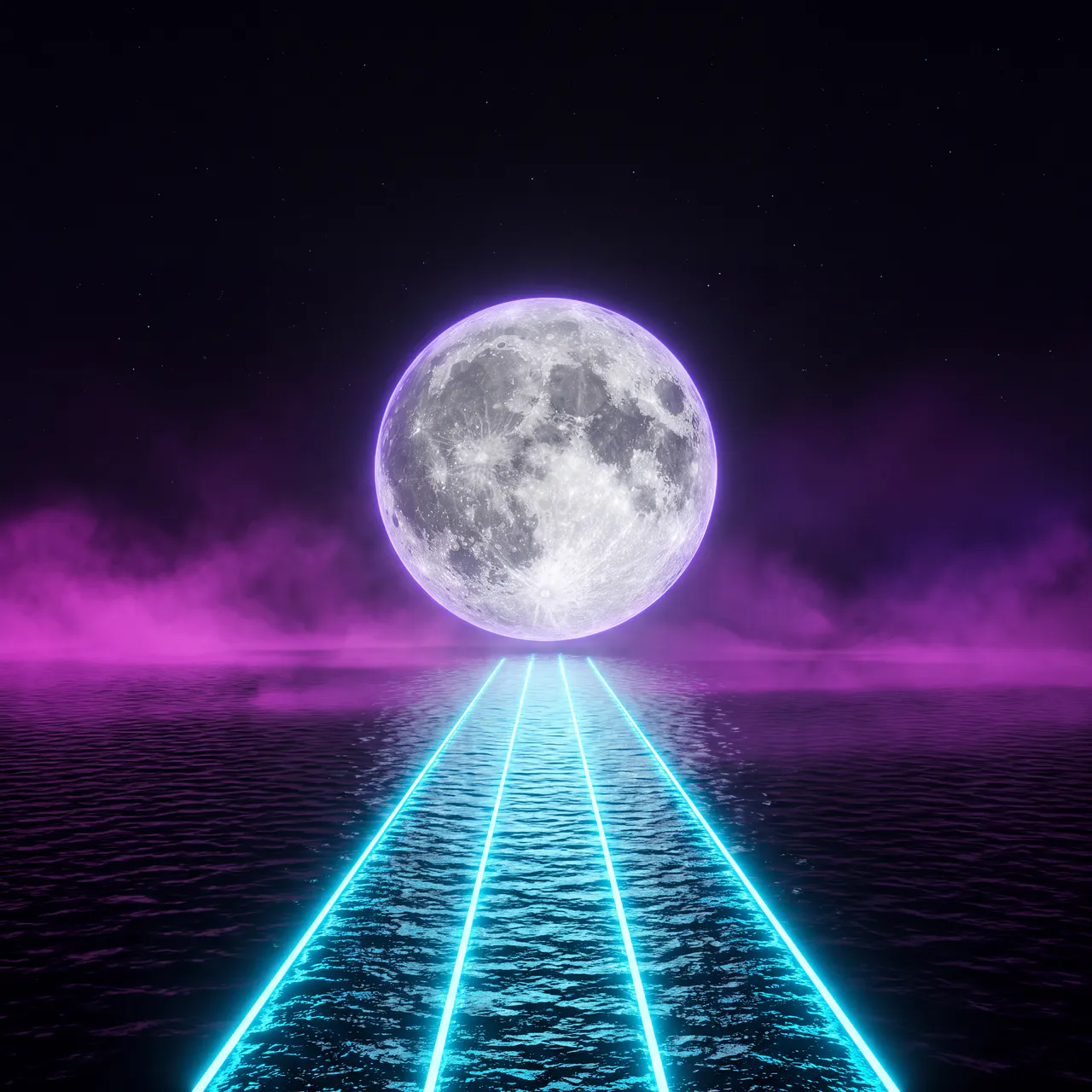 Capa de 2023: lua cheia sobre o mar, o reflexo vira pista de luz ciano