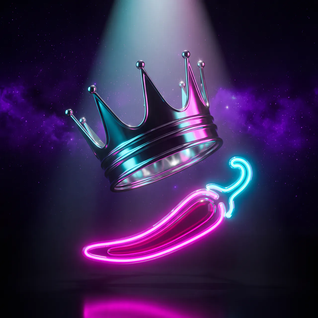 Capa de 2024: coroa cromada e pimenta de neon sob um holofote, tributo a Queen e Red Hot Chili Peppers